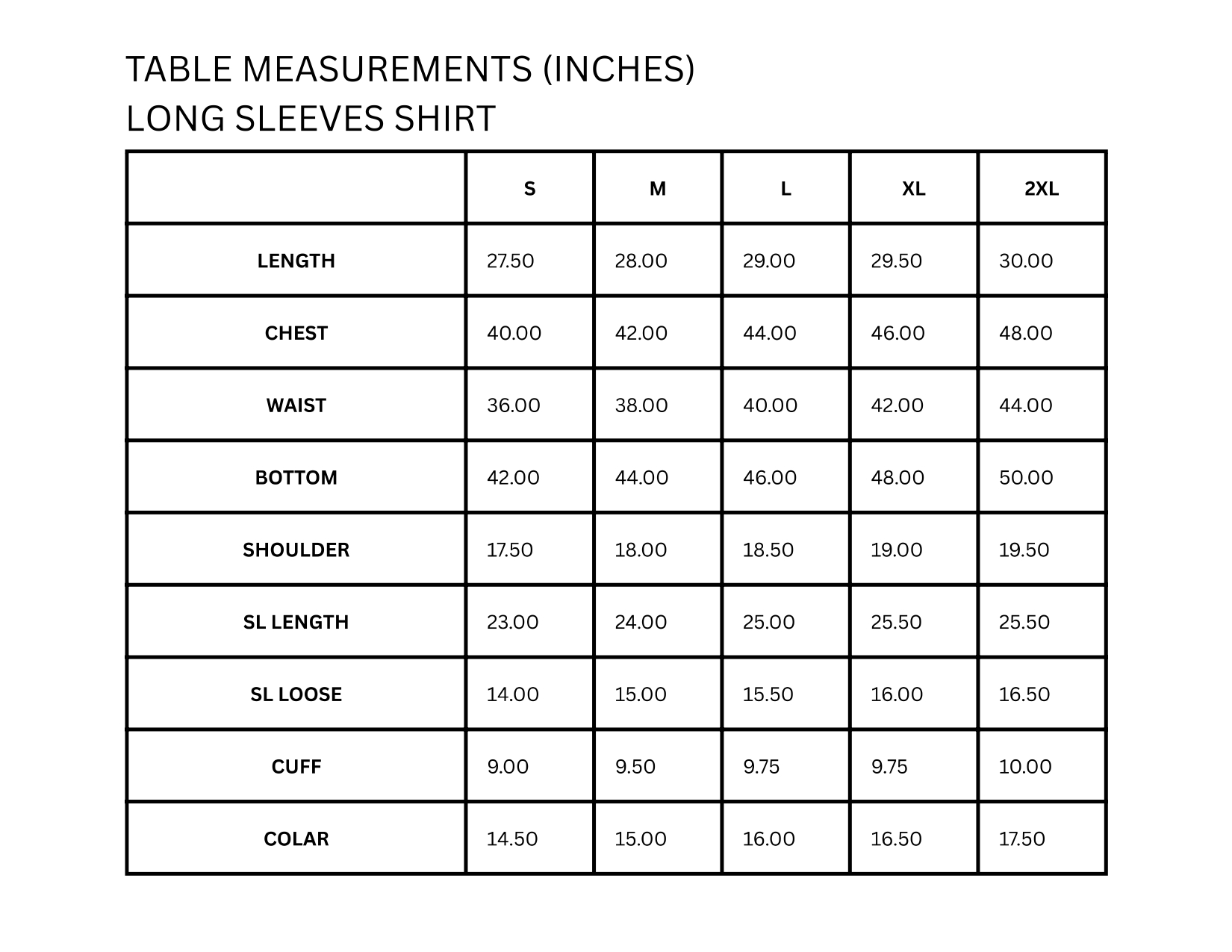 Size ChartLong Sleeve Chinese Collar Linen Shirt